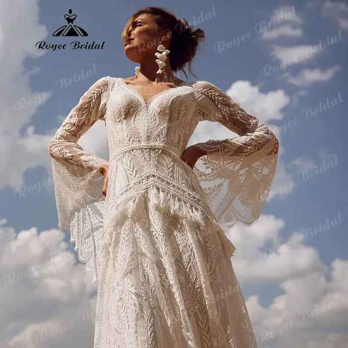 Robe de mariée bohème dentelle à manches longues sirène pour femmes occasions spéciales mariage cérémonie de remise de diplômes événements de charité