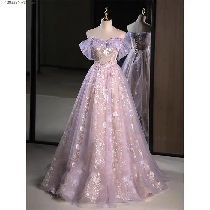 Robe de soirée de luxe rose violet pour femmes