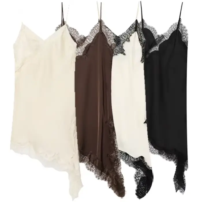 HXAO femmes robes dentelle asymétrique robe d'été 2025 Sexy robes de soirée dames Mini marron sans m