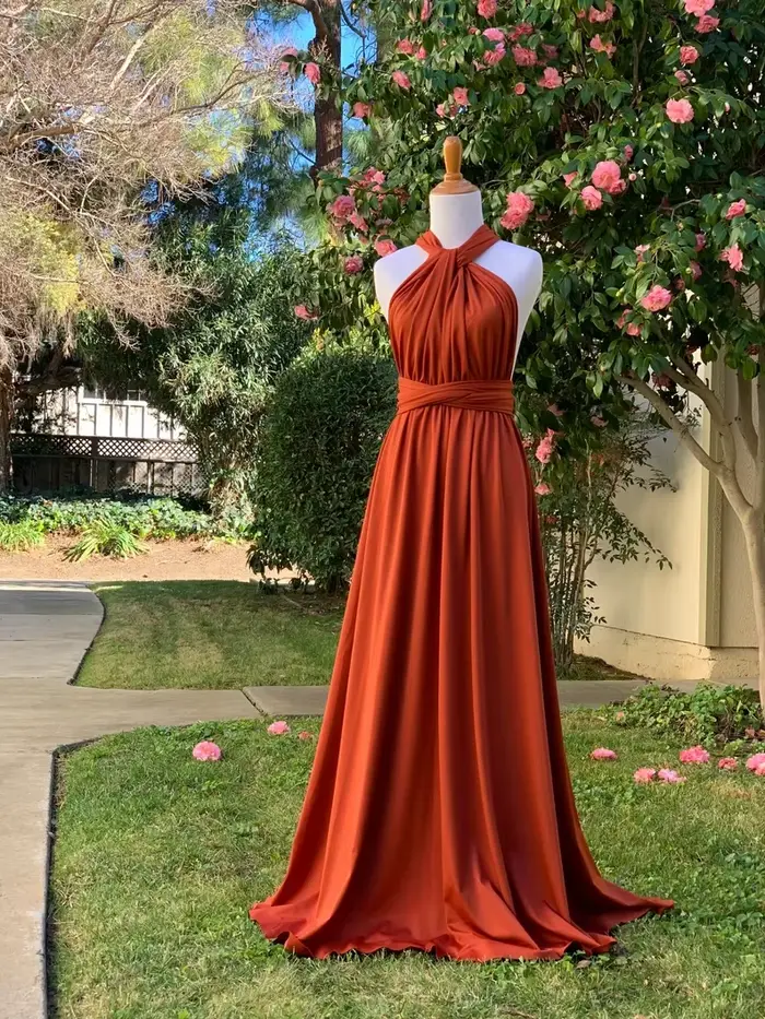 Robe de demoiselle d'honneur rouille LinEss élégante pour femmes occasions spéciales soirée mariage cocktail longueur au sol