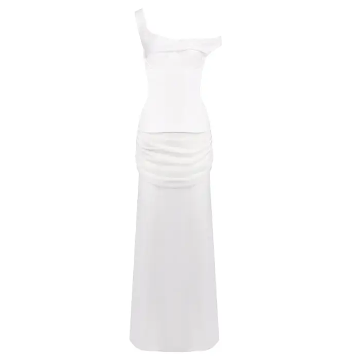 Robe de soirée blanche élégante, asymétrique épaule dénudée, drapée, pour événements formels, robe d'été, à la mode, sans manches, robe de mariée