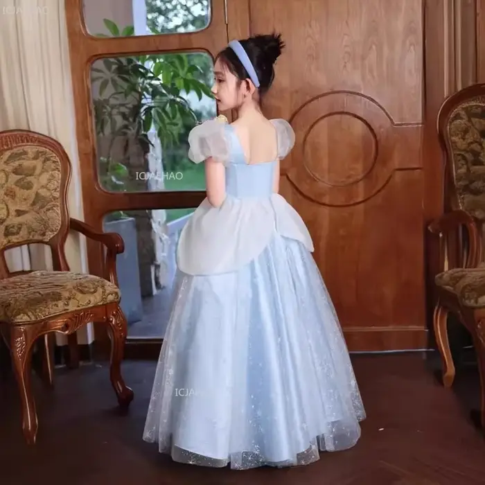 Robe de soirée princesse bleue pour filles, à fleurs, pour mariage, anniversaire, hôte, spectacle de Piano, spectacle, robe de célébration formelle