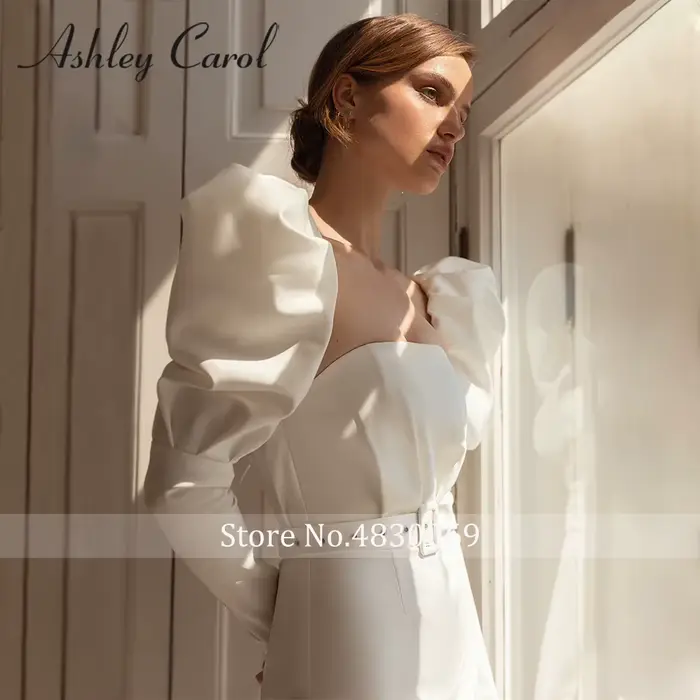 Ashley Carol-Robe de Mariée en Satin avec Manches sulf