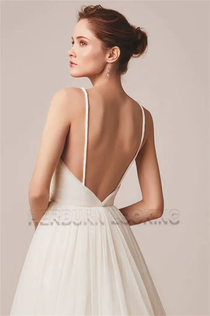 Robe de mariée HERBURN trapèze moderne en polyester avec col en V et bretelles spaghetti pour femmes occasions spéciales