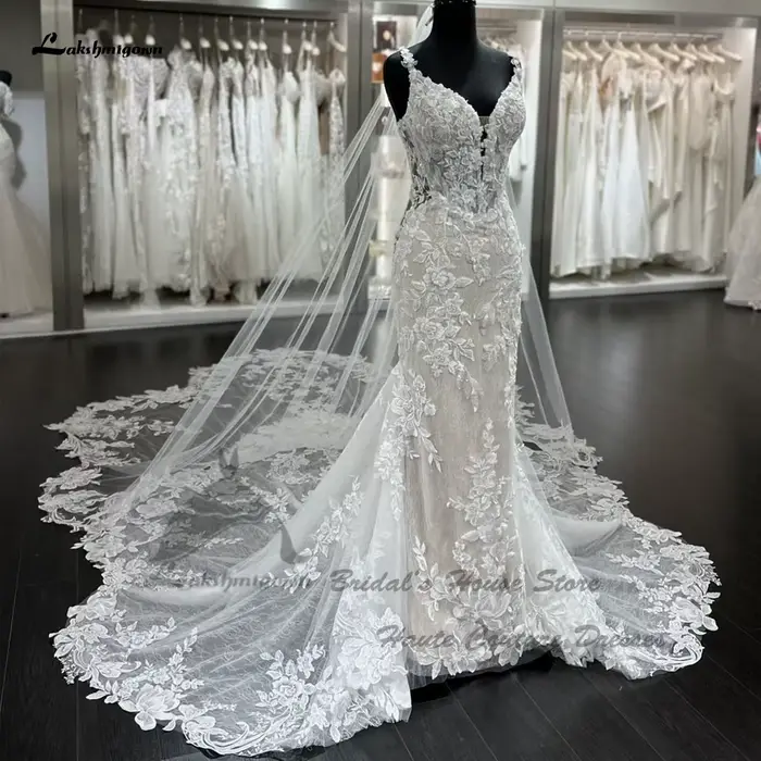 Yanshmigown-Robe de sirène en dentelle personnalisée pour femme, Robe de luxe élégante, Patients d'é