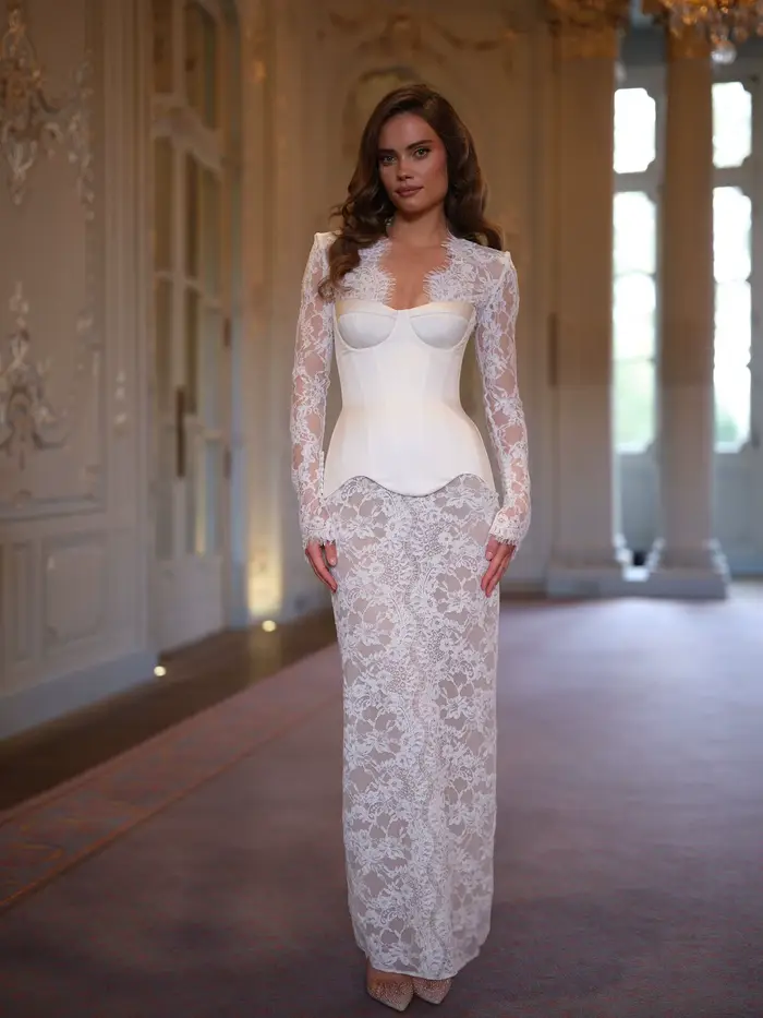 Robe Corset Élégante en Dentelle Blanche pour Femme