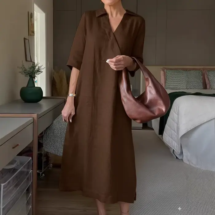 Robe longue à manches courtes en coton tricoté style rétro pour femmes occasions spéciales été automne
