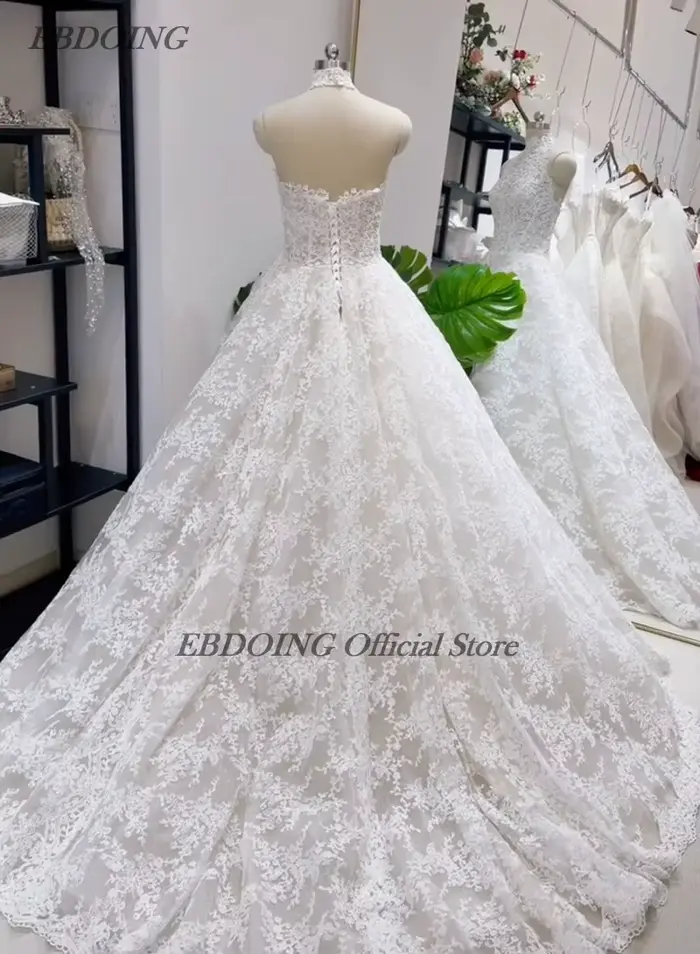 Robe de mariée EBDOING en dentelle, coupe trapèze, col licou, sans manches, avec lacets, pour femmes enceintes, occasions spéciales