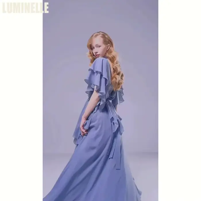 Robes de soirée en mousseline à volants