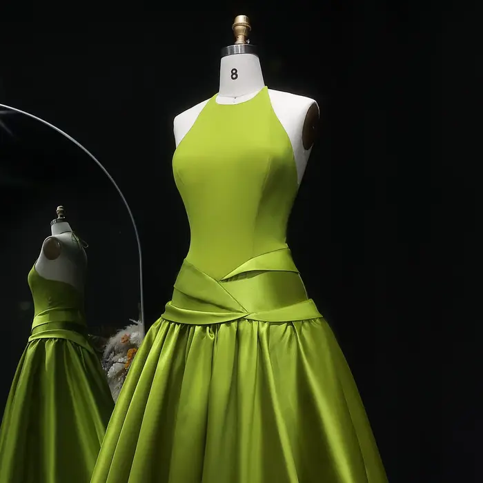 Sharon Said Dubai vert Olive Satin élégant licou robes de soirée avec plissé pour les femmes robe formelle de mariage SF148 personnalisé