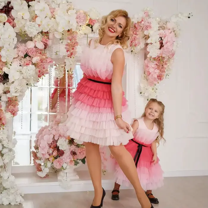 Robe rose ombrée maman et moi pour séance photo