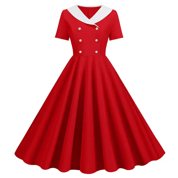 Robe de soirée vintage des années 1950 en polyester avec col en V et simple boutonnage pour femmes occasions spéciales et bal