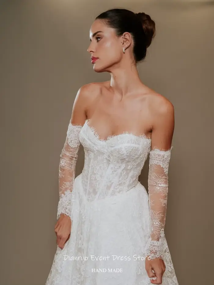 Robe de mariée princesse plissée en dentelle Dianruo