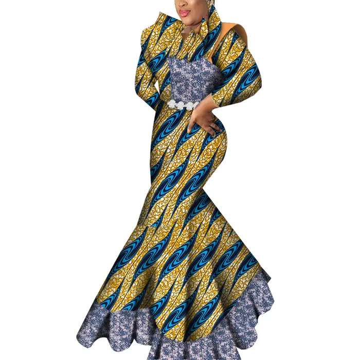 Robes Ankara pour femmes, tenue de soirée, longue, vide, tambour imprimé africain, Dashiki, vêtements africains, WY7093