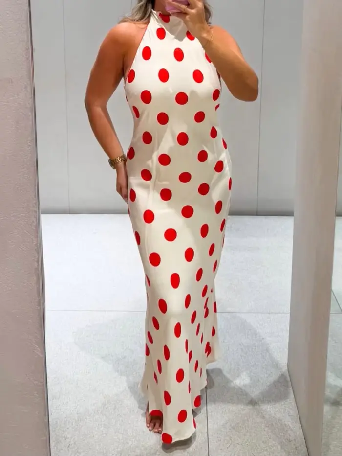 Robe longue à pois pour femme