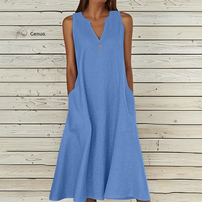 Nouvelle Robe sans Manches en Coton et Lin pour Femme 2026