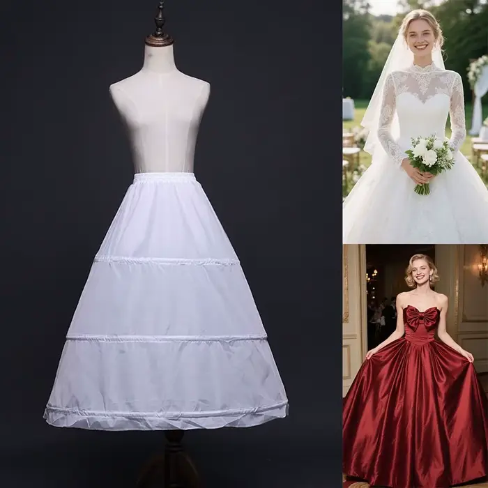 Nouvelle Mode Jupon Blanc à 3 Cerceaux, Jupons de Robe de Bal, Longue Jupe de Base, Crinoline, Accessoires pour Robes à Fleurs