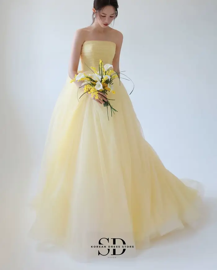 Sondr 2026 nouvelles robes de mariée coréennes jaune clair doux Tulle