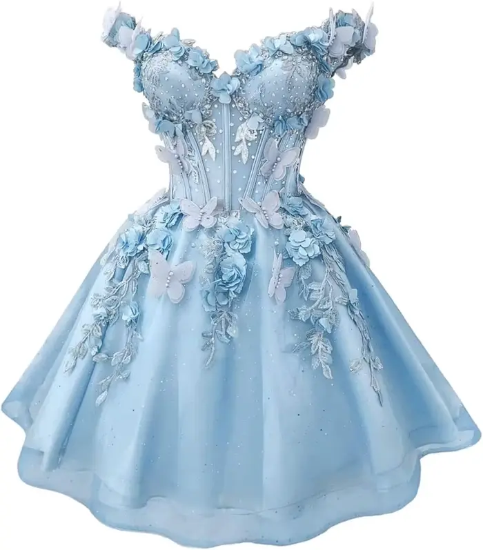 Robes de soirée courtes papillon 3D pour adolescents