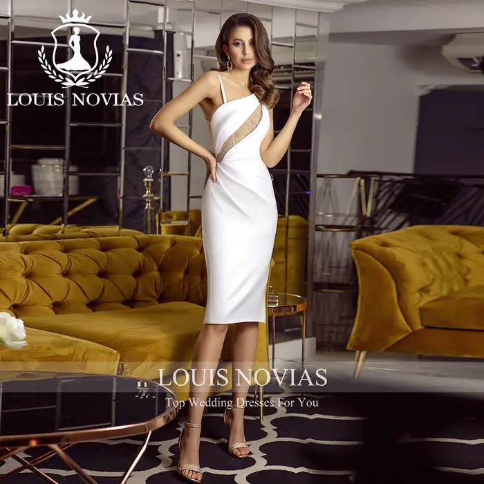 LOUIS NOVIAS robe De mariée sirène Simple bretelles Spaghetti Illusion genou longueur gaine Satin