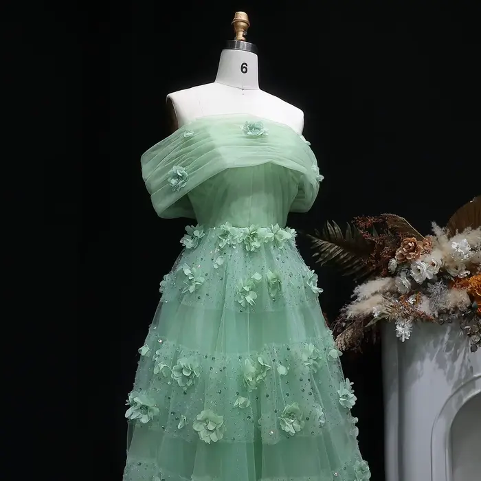 Robe de soirée Sharon Said en polyester avec décoration florale 3D, sans manches, pour femmes de tous âges, pour mariages arabes et soirées officielles
