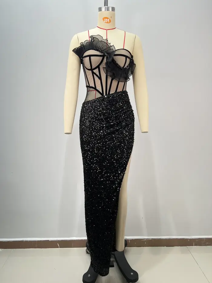 Nouvelle robe de soirée sans bretelles avec bordure à volants