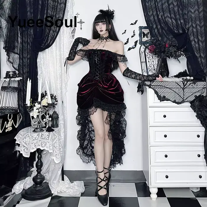 Robe Gothique Femme Sans Manches Dentelle Noire Moulante Mini Robes 2026 Y2K Grunge Punk Harajuku Lolita Fairy Core Vêtements d'Halloween