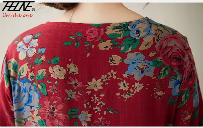 Robe longue en lin de coton imprimé bohème pour femmes