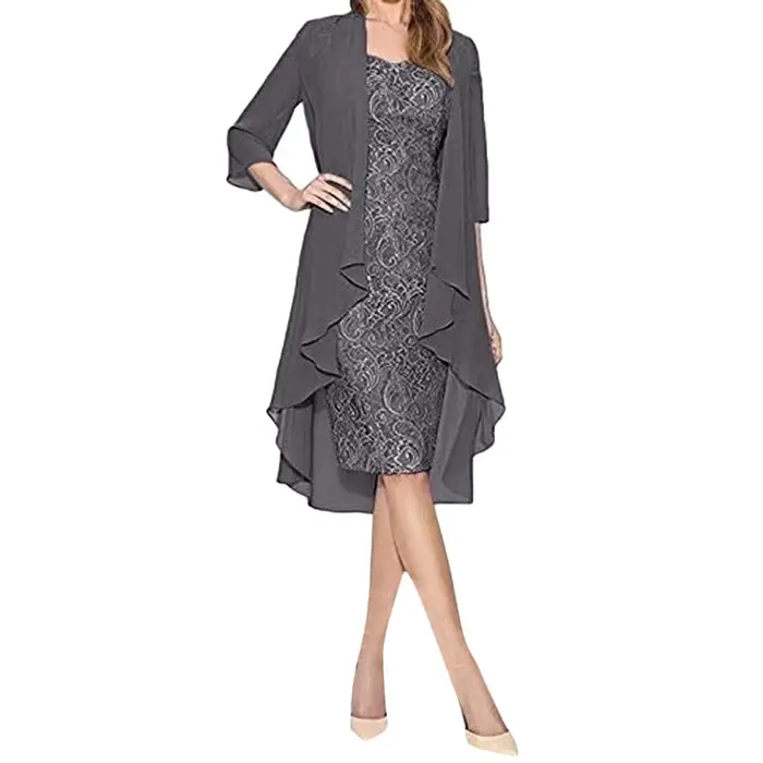 Robe mi-longue en dentelle polyester avec manches longues pour femmes, élégante, haute street, occasion spéciale, mariage, soirée, été