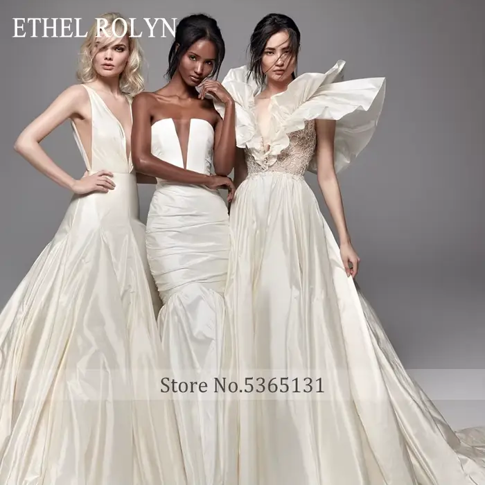 Élégant Satin a-ligne robe De mariée Sexy dos nu col en v Illusion perlée dentelle