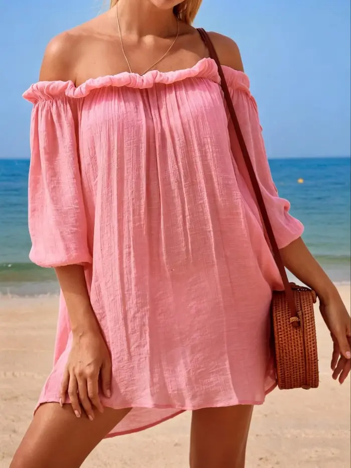 Robe courte asymétrique style plage en polyester et fibre de viscose pour femmes occassions estivales sorties plage vacances