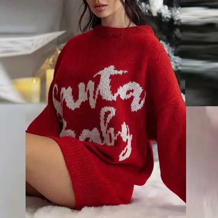 Robe pull imprimée flocons de neige pour femmes, élégante et ample, pour soirées de Noël et réceptions automne hiver