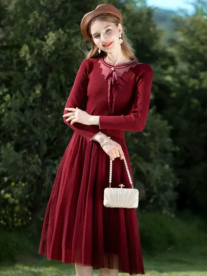 I Believe You-Robe pull à lacets avec nœud rouge pour femme