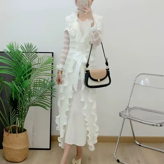 Robe à volants pour femme, nouveau style printemps/été/automne 2026, robe plissée tendance effet deu