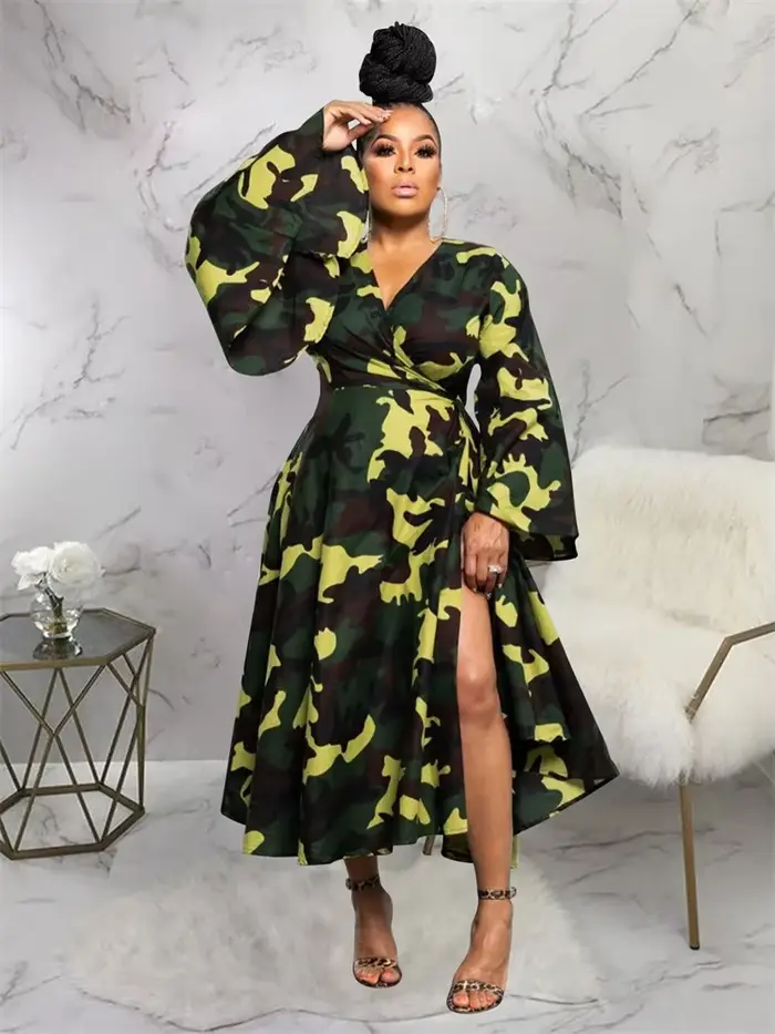 Robe maxi à manches longues évasées pour femmes
