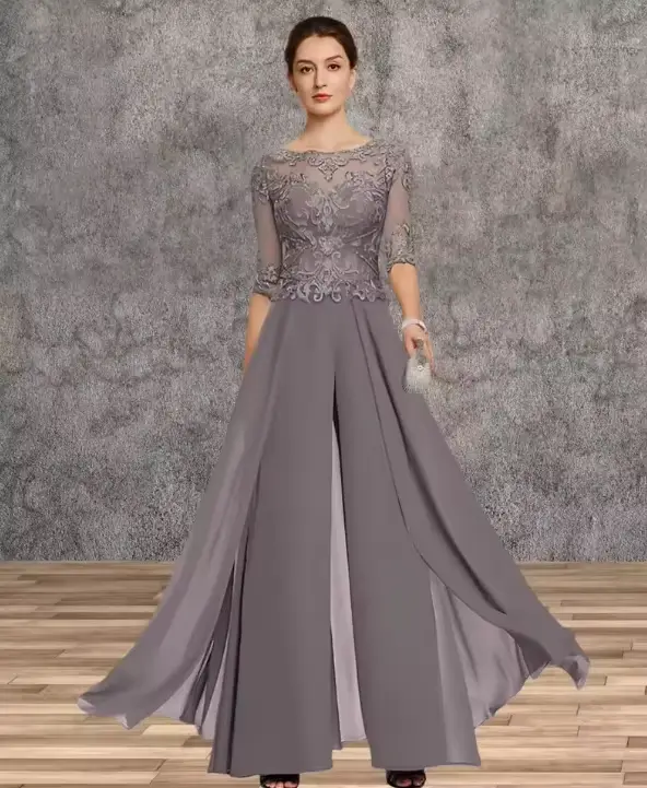 Robe mère de la mariée pour invités de mariage, église, col élégant, longueur au sol, mousseline de