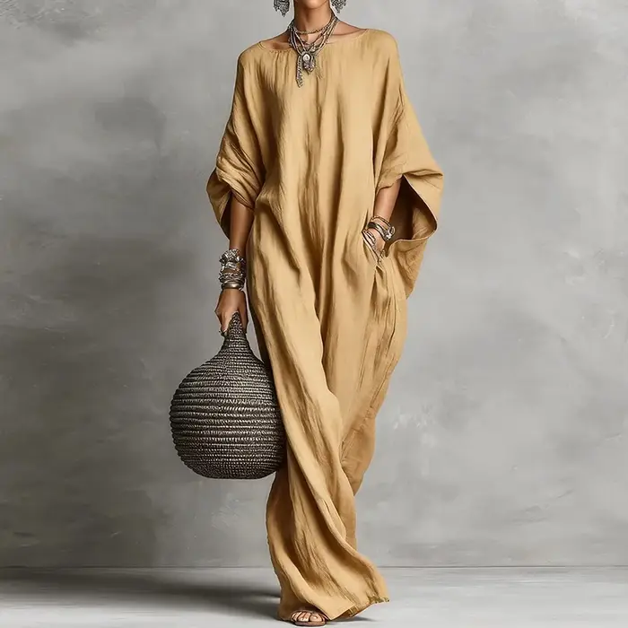 Robe de soirée ample à manches chauve-souris trois-quarts