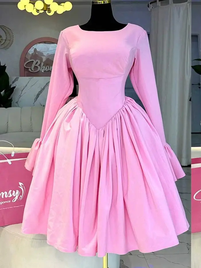Robe vintage romantique rose sexy pour femmes avec manches, dos nu, col carré et dentelle pour occasions spéciales printemps été