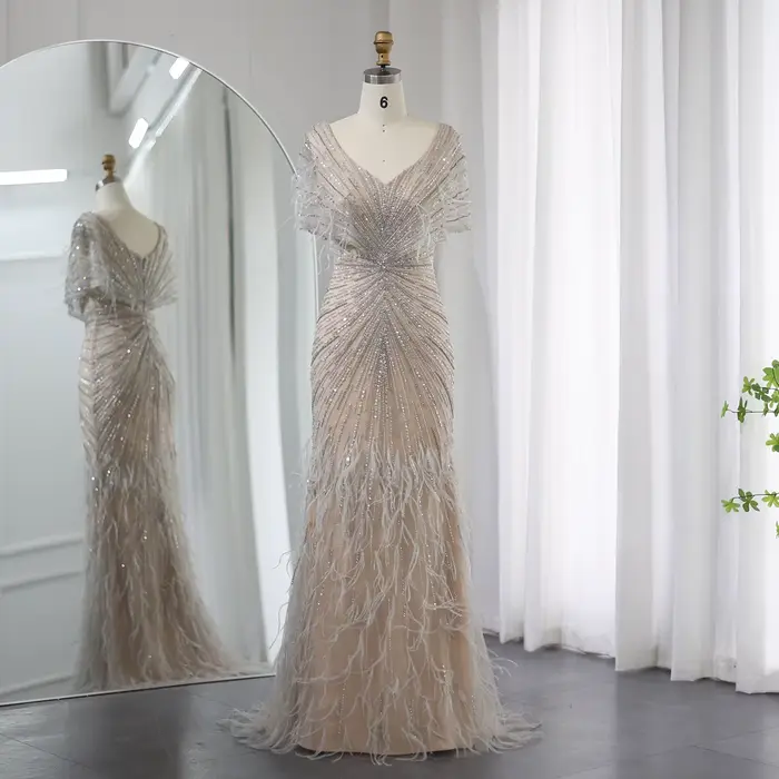 Sharon Said-Robe de Soirée Sirène Luxueuse en Plumes de Dubaï pour Femme, Tenue Personnalisée avec M