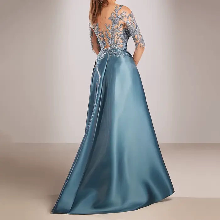 Robe de soirée sirène personnalisée simple longueur au sol col rond manches longues bal fleurs plissées drapée occassions spéciales mariage cérémonie remise de diplôme soirée festive