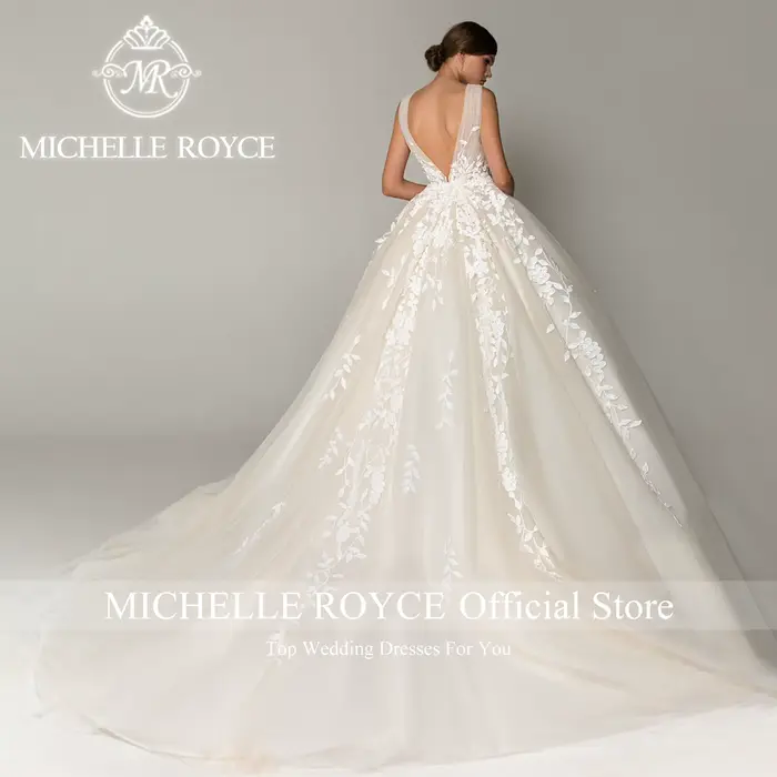 Michelle Royce col en v profond robes De mariée pour les femmes Appliques dos nu dentelle Sexy robe