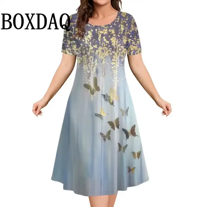 Robes vintage à imprimé floral pour femmes, robes élégantes pour femmes, robe à manches courtes pour
