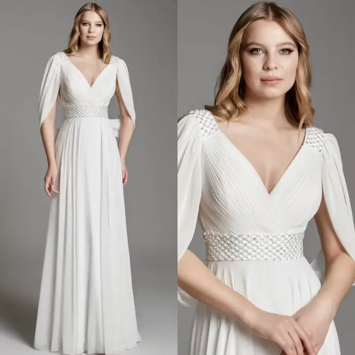 Robe De soirée en mousseline De soie blanche, personnalisée, moderne, exquise, col en v, robes De so