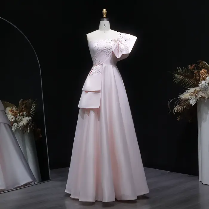 Robe de soirée arabe élégante Sharon Said dorée à une épaule 2026 Dubaï Rose Lilas pour femmes