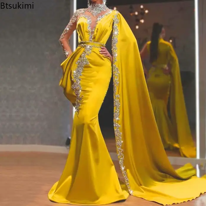 Robe de Soirée Femme Élégante Transparente Vintage Longueur Au Sol Manches Longues Style Sexy et Club Occasions Spéciales