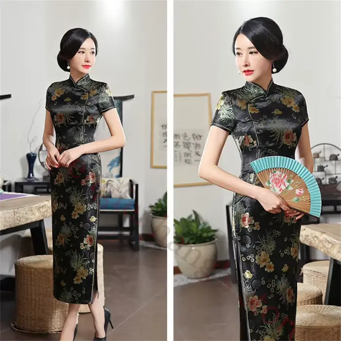 Robe Qipao traditionnelle chinoise à col mandarin pour femme