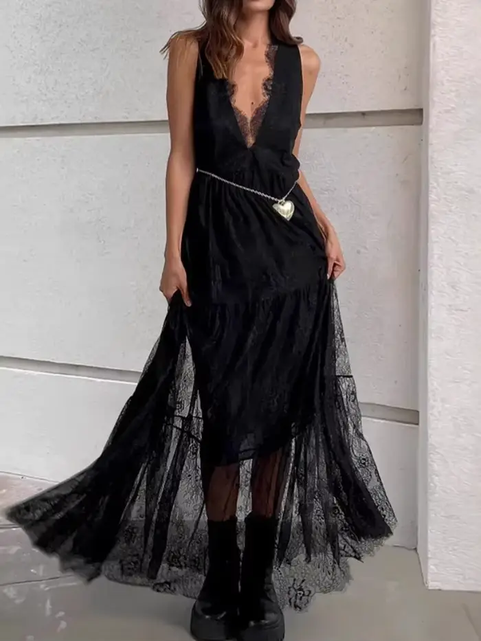 Robe longue en dentelle pour femmes