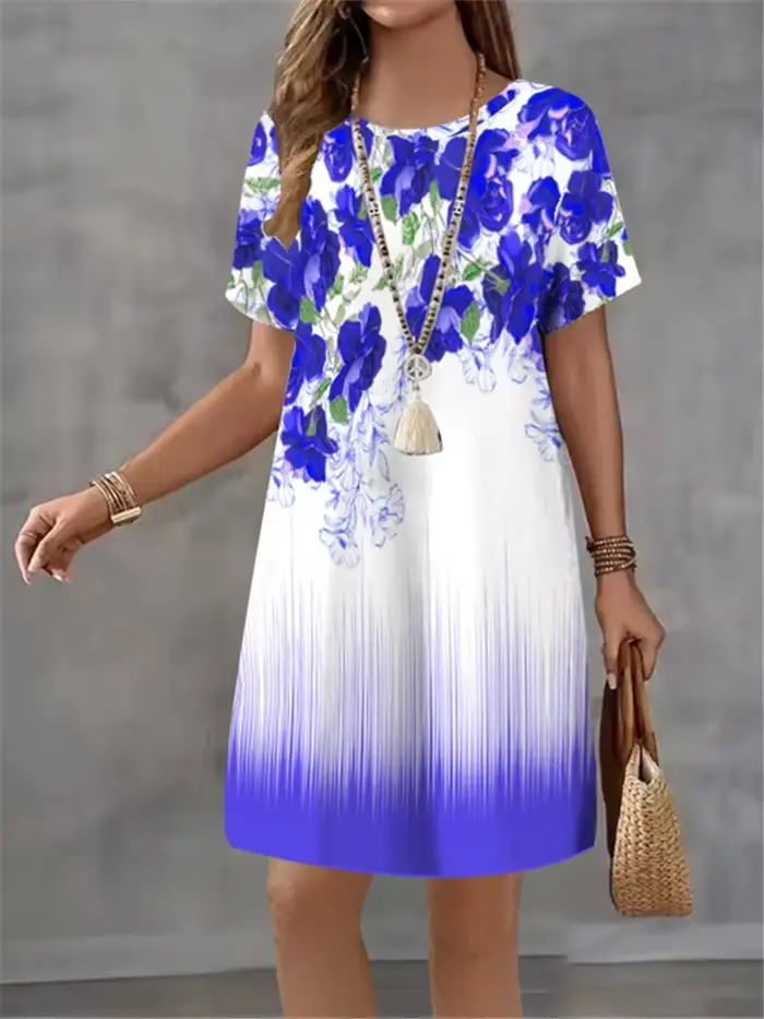 Robe fleur imprimé polyester décontractée à manches courtes pour femmes été élégante ocassions spéciales