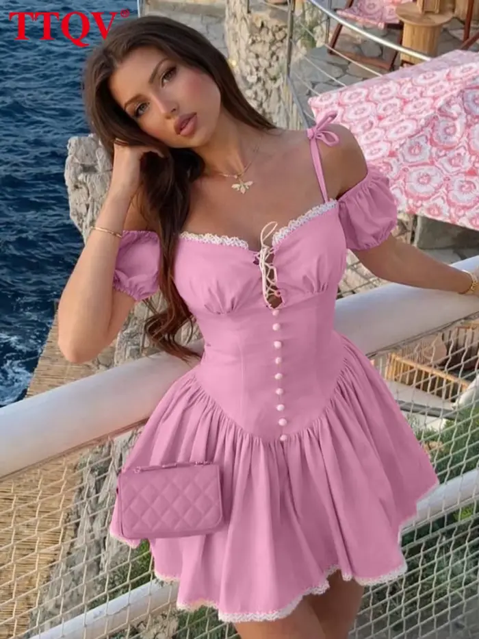 Robe Courte Plissée Classique et Élégante pour Femme TTQV