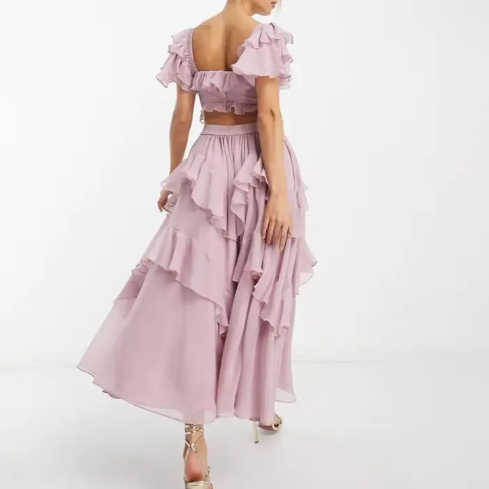 2025 nouveau Vintage vacances bord fleuri dos ouvert creux mode robe irrégulière décontracté femmes à volants